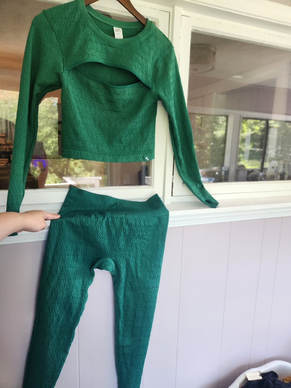 Green Textured Long Sleeve Top & Leggings Set
